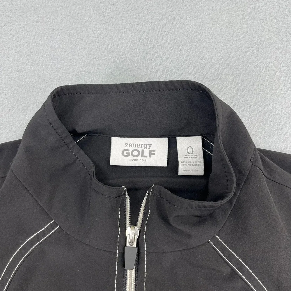 Chico's Zenergy Golf Women's Black Full Zip Vest Size 0 Mock Neck Contrast